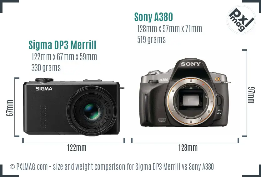 Sigma DP3 Merrill vs Sony A380 size comparison