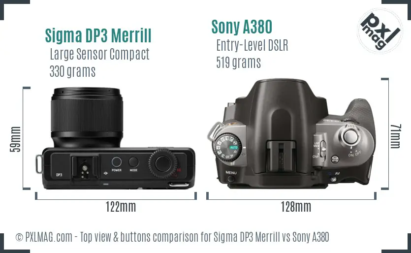 Sigma DP3 Merrill vs Sony A380 top view buttons comparison