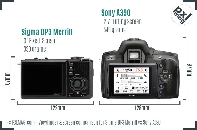 Sigma DP3 Merrill vs Sony A390 Screen and Viewfinder comparison