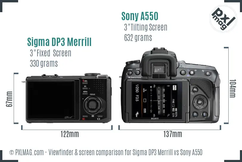 Sigma DP3 Merrill vs Sony A550 Screen and Viewfinder comparison