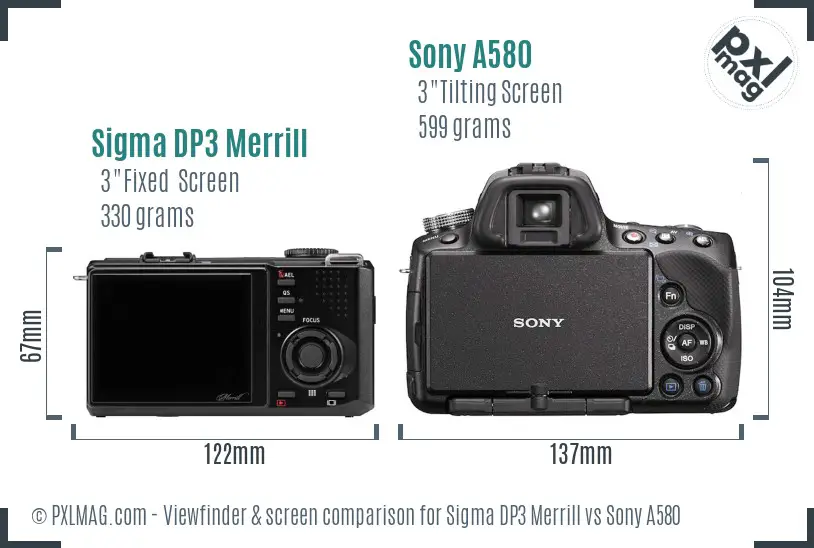 Sigma DP3 Merrill vs Sony A580 Screen and Viewfinder comparison