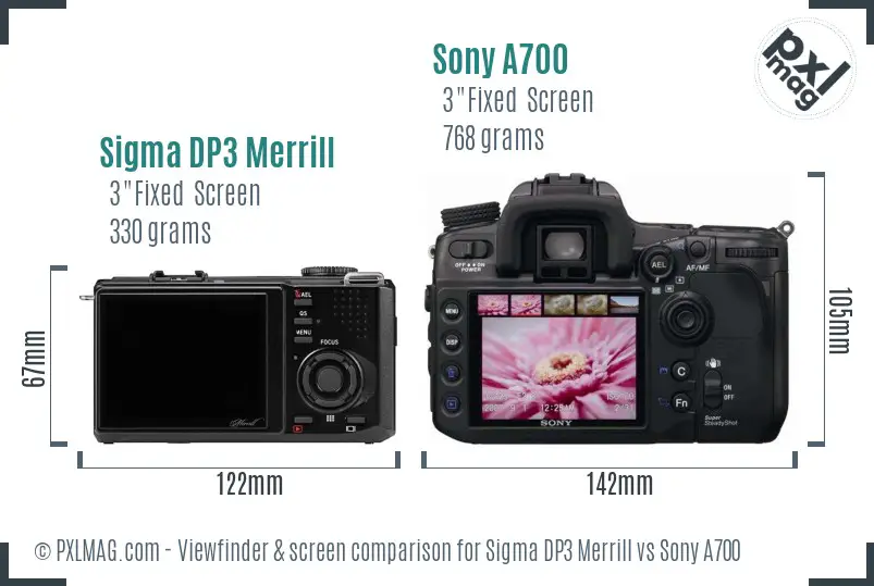 Sigma DP3 Merrill vs Sony A700 Screen and Viewfinder comparison