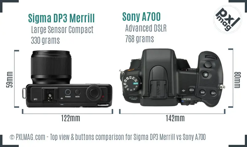 Sigma DP3 Merrill vs Sony A700 top view buttons comparison