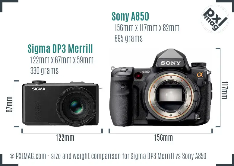 Sigma DP3 Merrill vs Sony A850 size comparison