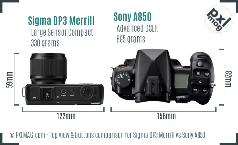 Sigma DP3 Merrill vs Sony A850 top view buttons comparison
