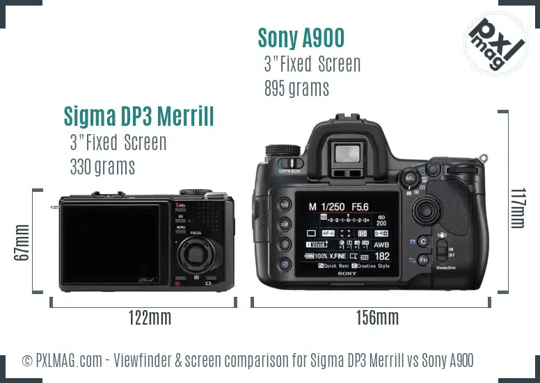 Sigma DP3 Merrill vs Sony A900 Screen and Viewfinder comparison