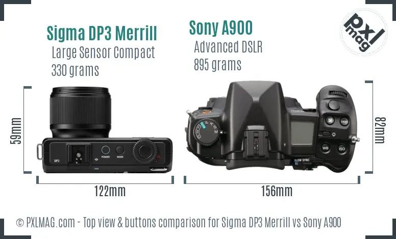 Sigma DP3 Merrill vs Sony A900 top view buttons comparison