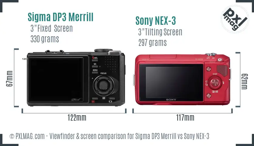 Sigma DP3 Merrill vs Sony NEX-3 Screen and Viewfinder comparison