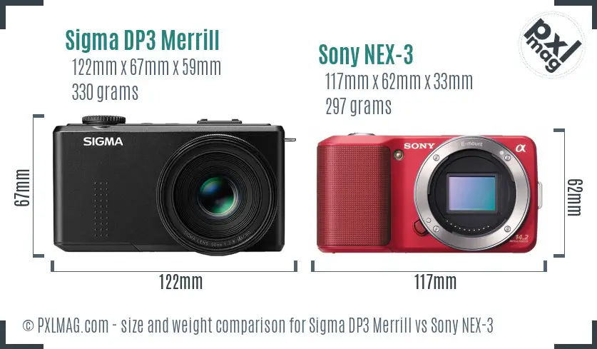 Sigma DP3 Merrill vs Sony NEX-3 size comparison