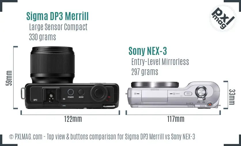 Sigma DP3 Merrill vs Sony NEX-3 top view buttons comparison