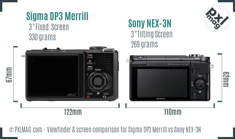 Sigma DP3 Merrill vs Sony NEX-3N Screen and Viewfinder comparison