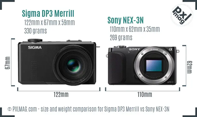 Sigma DP3 Merrill vs Sony NEX-3N size comparison