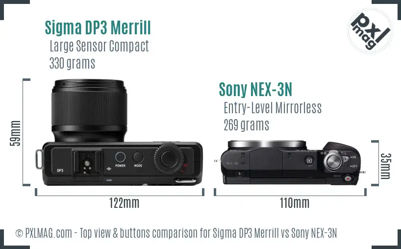 Sigma DP3 Merrill vs Sony NEX-3N top view buttons comparison