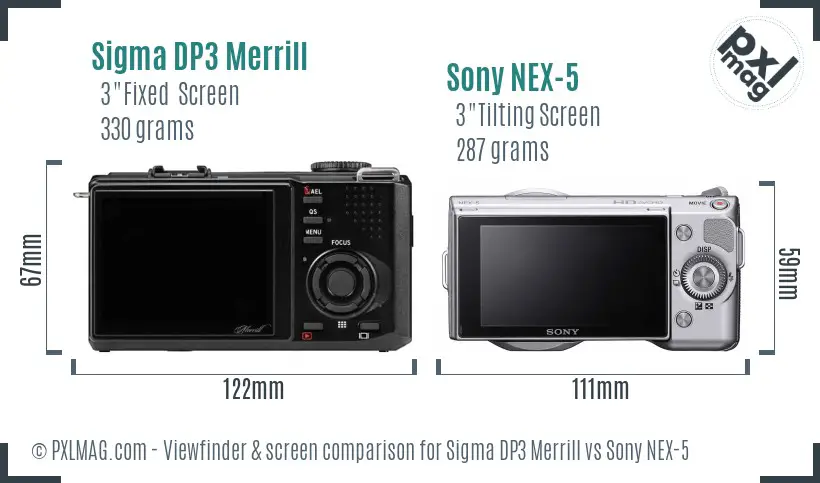 Sigma DP3 Merrill vs Sony NEX-5 Screen and Viewfinder comparison