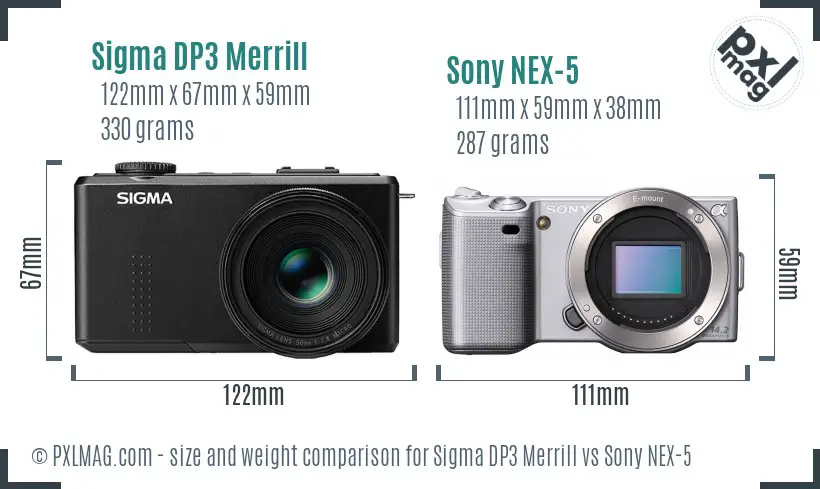 Sigma DP3 Merrill vs Sony NEX-5 size comparison