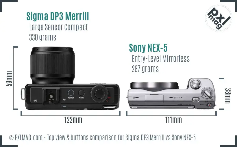 Sigma DP3 Merrill vs Sony NEX-5 top view buttons comparison