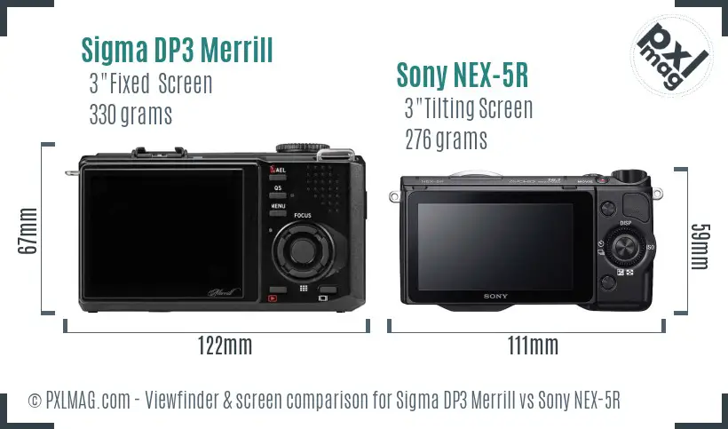 Sigma DP3 Merrill vs Sony NEX-5R Screen and Viewfinder comparison