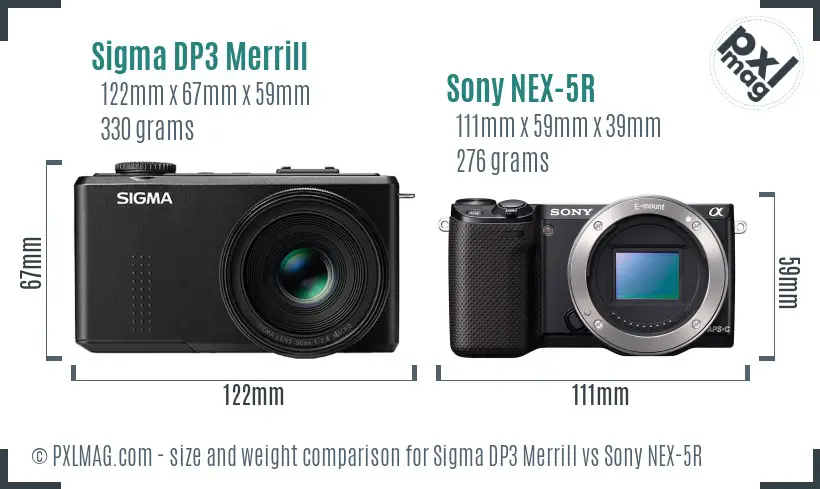 Sigma DP3 Merrill vs Sony NEX-5R size comparison