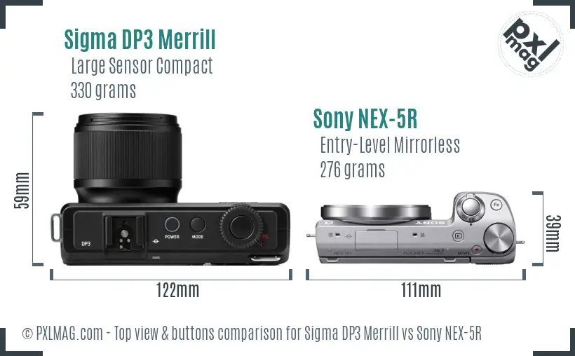 Sigma DP3 Merrill vs Sony NEX-5R top view buttons comparison