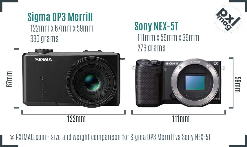 Sigma DP3 Merrill vs Sony NEX-5T size comparison