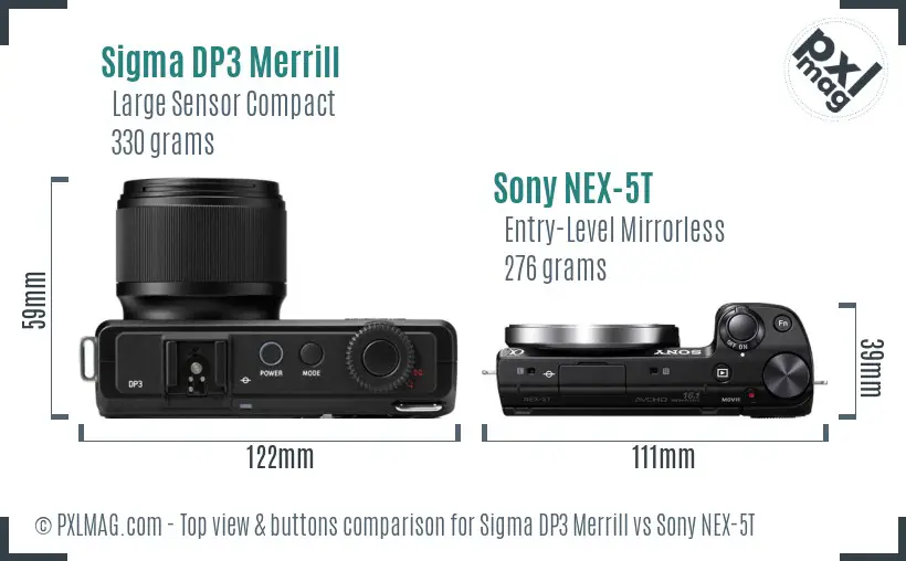 Sigma DP3 Merrill vs Sony NEX-5T top view buttons comparison