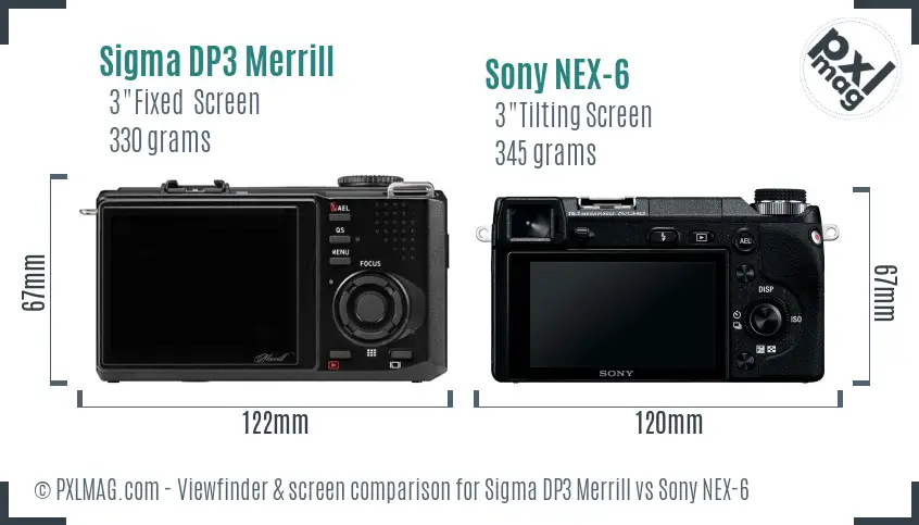 Sigma DP3 Merrill vs Sony NEX-6 Screen and Viewfinder comparison