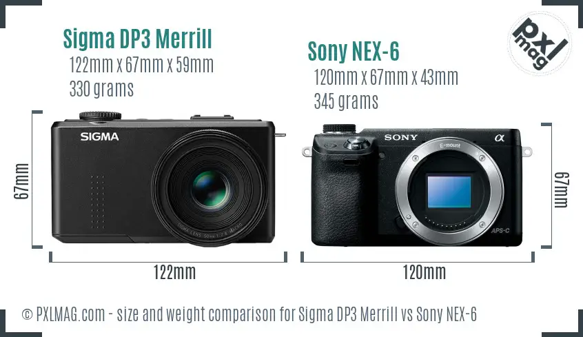 Sigma DP3 Merrill vs Sony NEX-6 size comparison