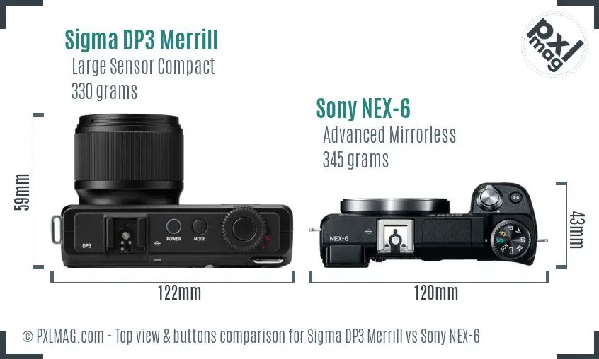 Sigma DP3 Merrill vs Sony NEX-6 top view buttons comparison