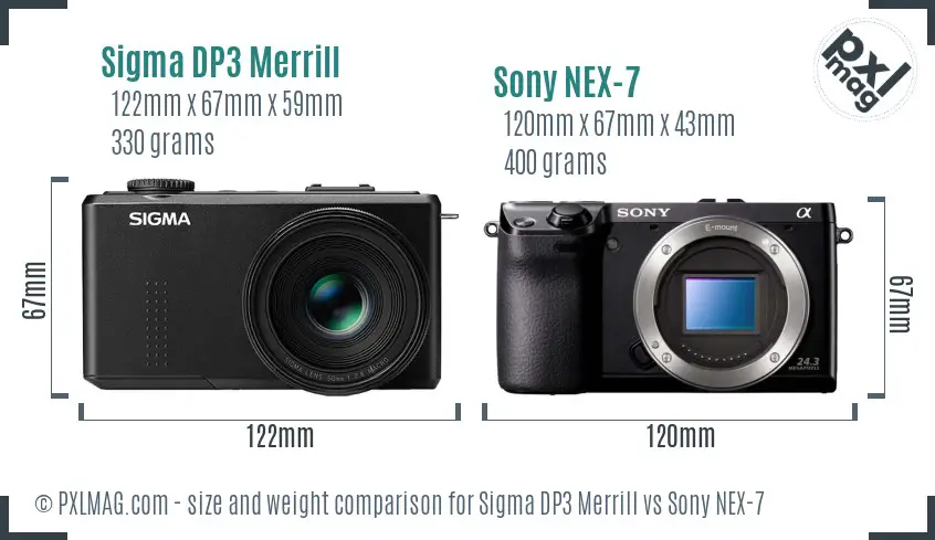 Sigma DP3 Merrill vs Sony NEX-7 size comparison