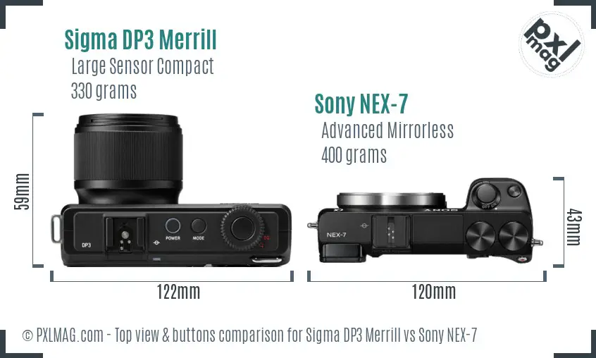 Sigma DP3 Merrill vs Sony NEX-7 top view buttons comparison