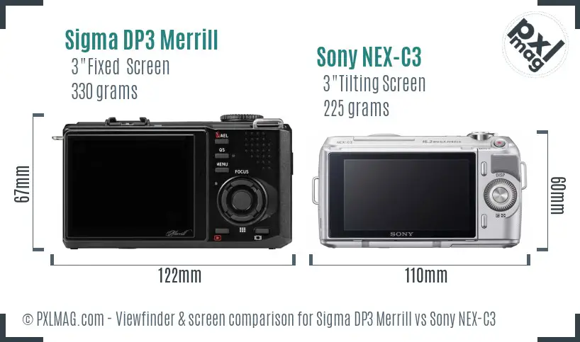 Sigma DP3 Merrill vs Sony NEX-C3 Screen and Viewfinder comparison