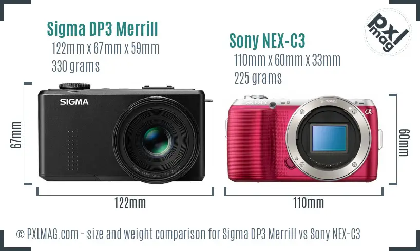 Sigma DP3 Merrill vs Sony NEX-C3 size comparison