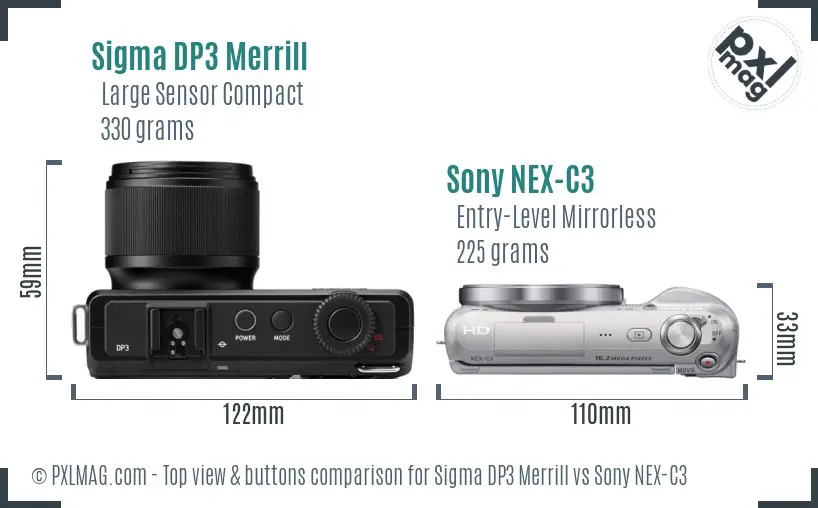 Sigma DP3 Merrill vs Sony NEX-C3 top view buttons comparison