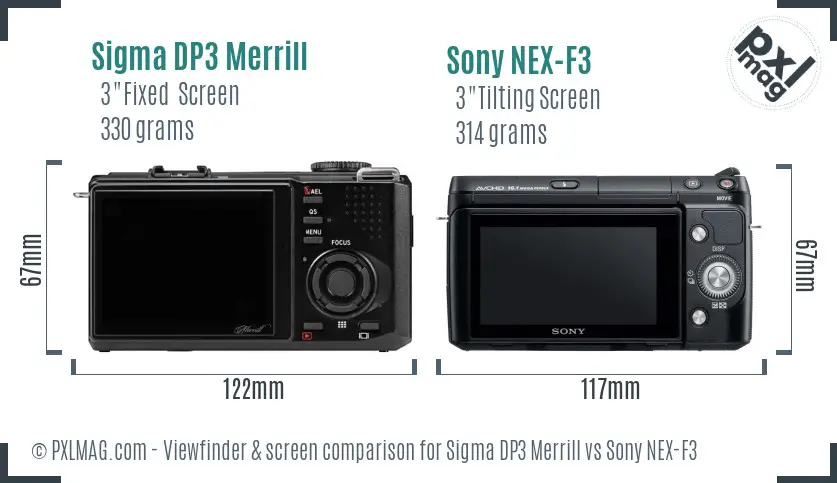 Sigma DP3 Merrill vs Sony NEX-F3 Screen and Viewfinder comparison