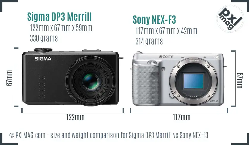 Sigma DP3 Merrill vs Sony NEX-F3 size comparison