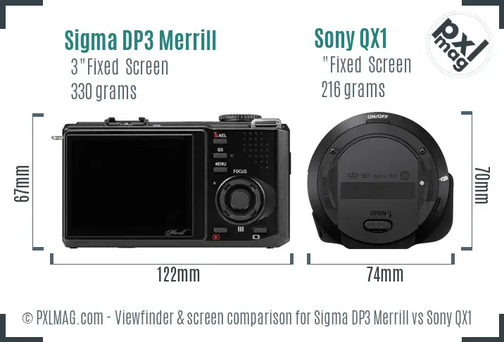 Sigma DP3 Merrill vs Sony QX1 Screen and Viewfinder comparison