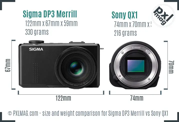 Sigma DP3 Merrill vs Sony QX1 size comparison