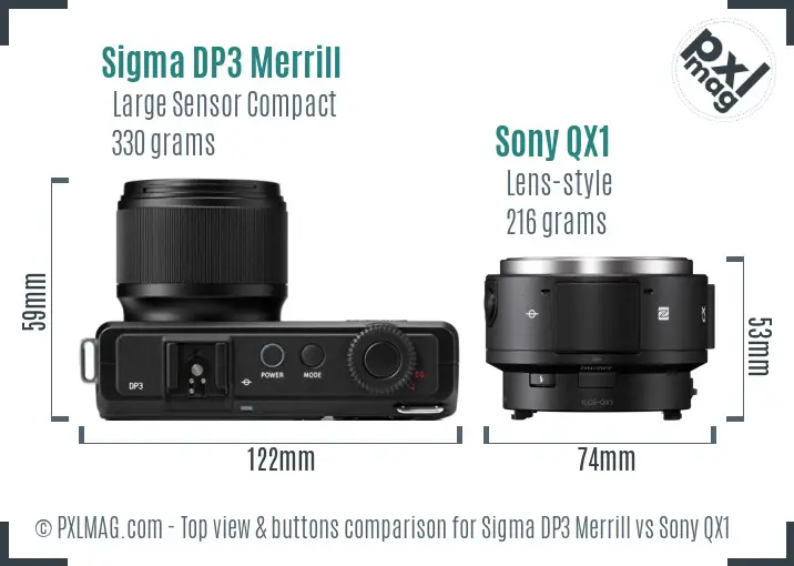 Sigma DP3 Merrill vs Sony QX1 top view buttons comparison