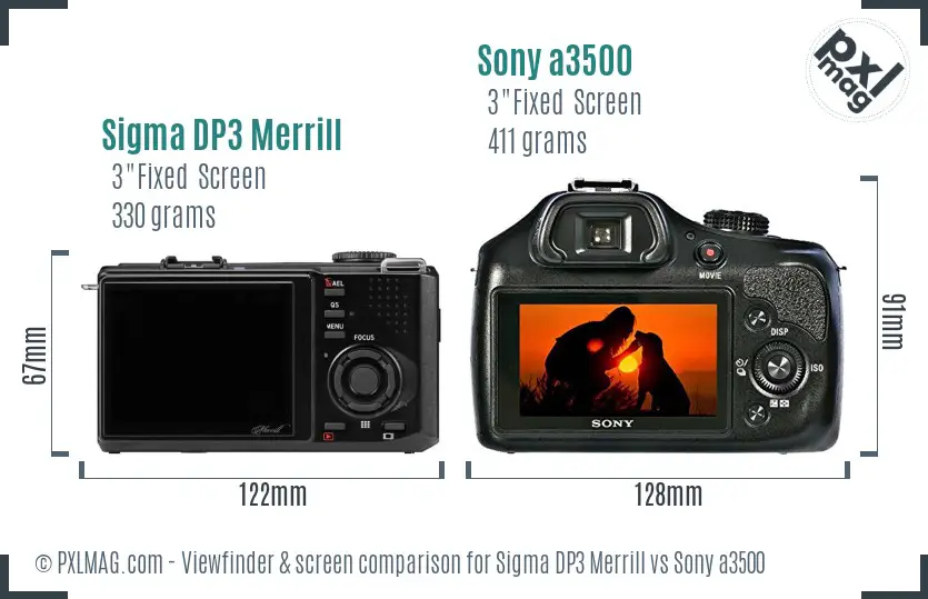 Sigma DP3 Merrill vs Sony a3500 Screen and Viewfinder comparison