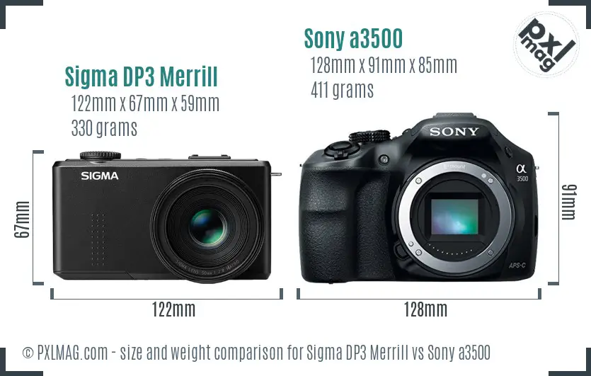 Sigma DP3 Merrill vs Sony a3500 size comparison
