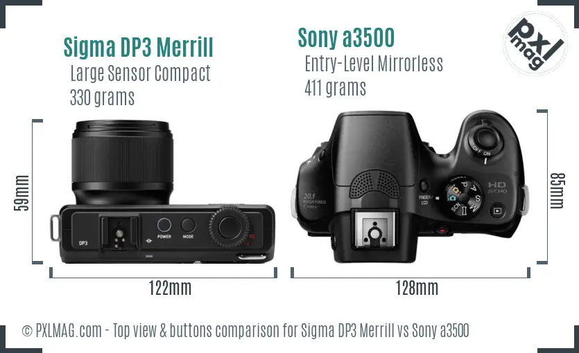 Sigma DP3 Merrill vs Sony a3500 top view buttons comparison