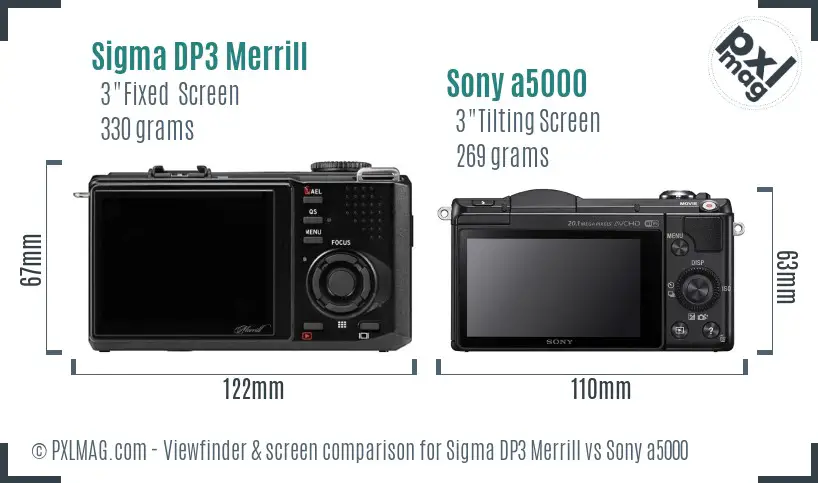 Sigma DP3 Merrill vs Sony a5000 Screen and Viewfinder comparison