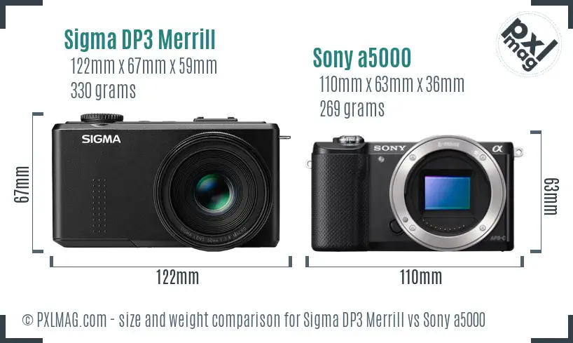 Sigma DP3 Merrill vs Sony a5000 size comparison
