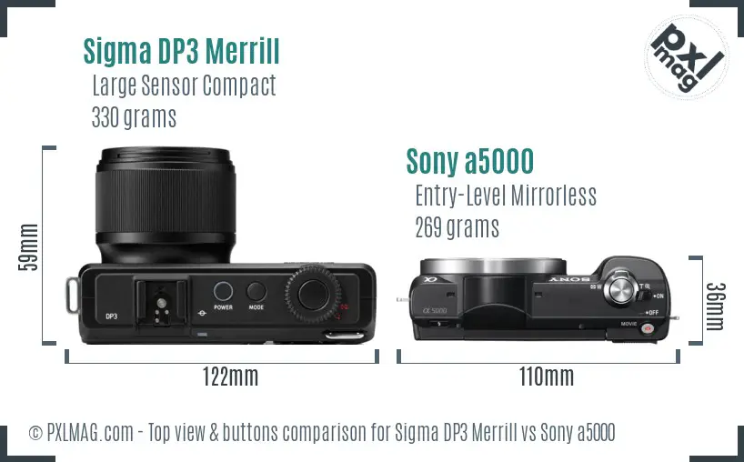 Sigma DP3 Merrill vs Sony a5000 top view buttons comparison