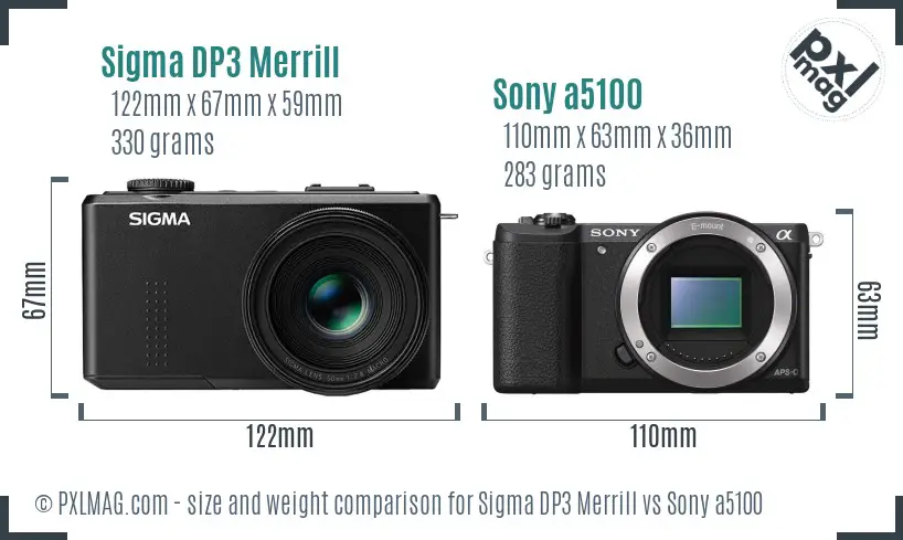 Sigma DP3 Merrill vs Sony a5100 size comparison