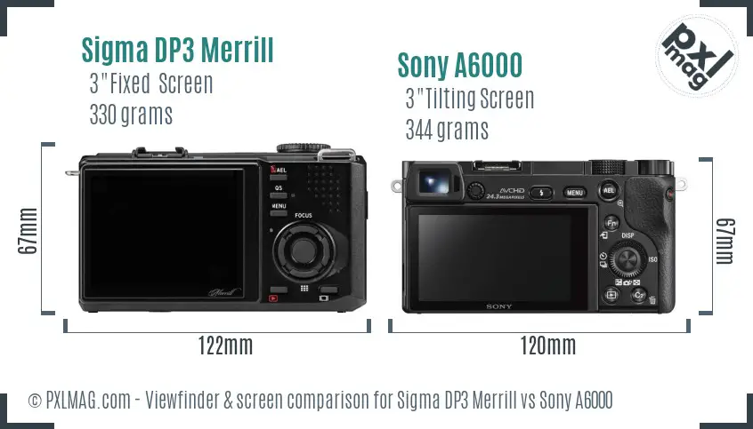 Sigma DP3 Merrill vs Sony A6000 Screen and Viewfinder comparison