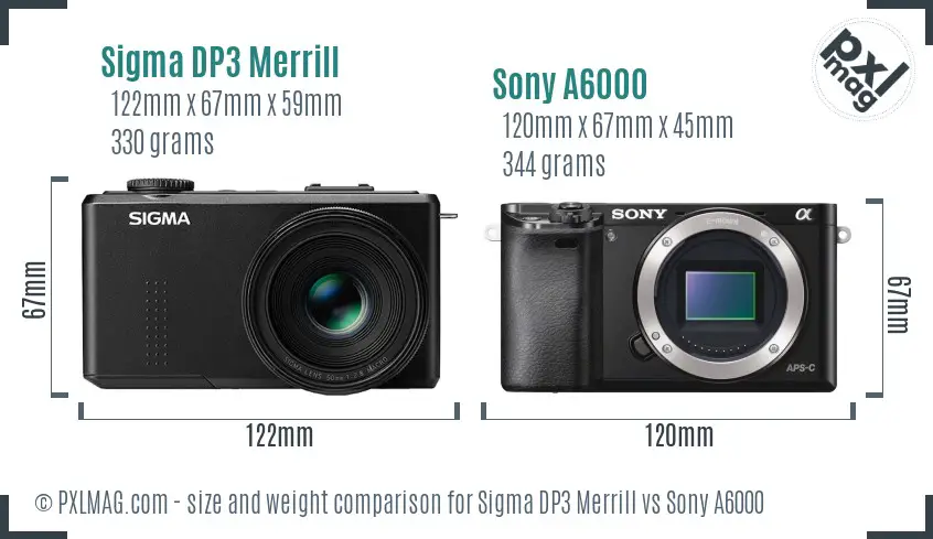 Sigma DP3 Merrill vs Sony A6000 size comparison