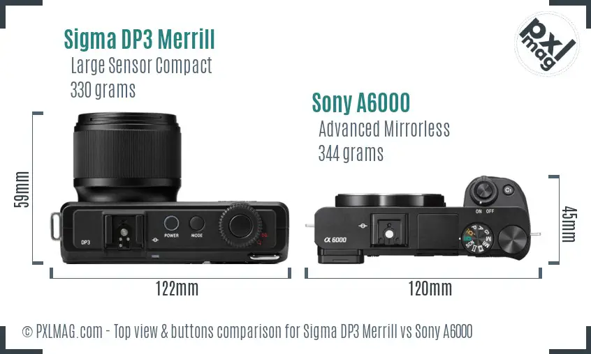 Sigma DP3 Merrill vs Sony A6000 top view buttons comparison
