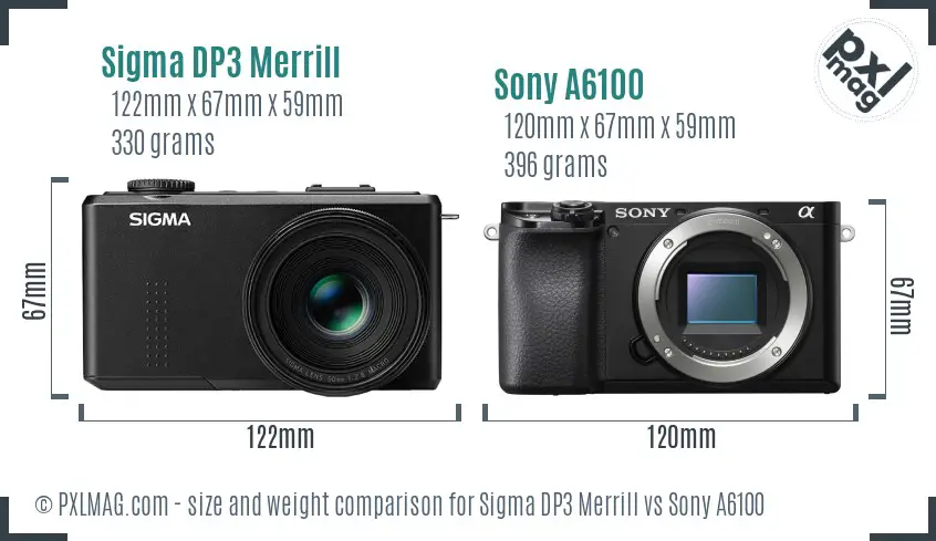 Sigma DP3 Merrill vs Sony A6100 size comparison