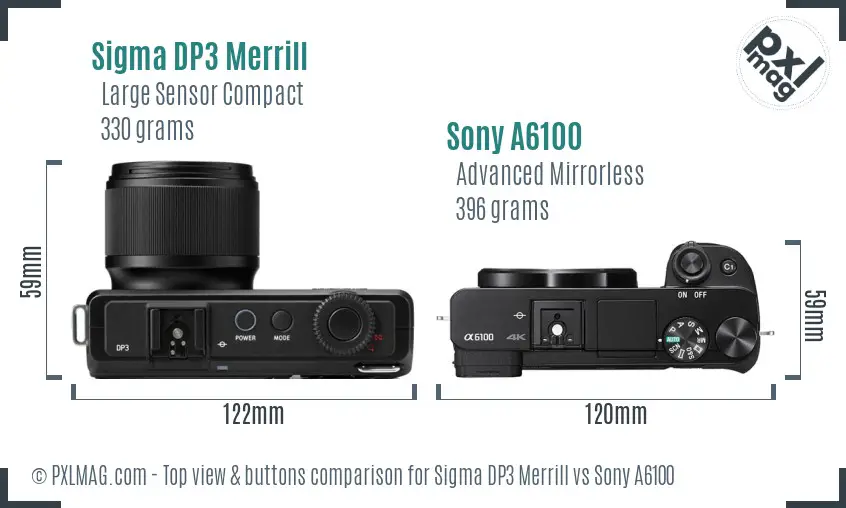 Sigma DP3 Merrill vs Sony A6100 top view buttons comparison